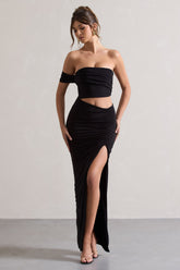 Black One-Sleeved Cut-Out Split Maxi Dress